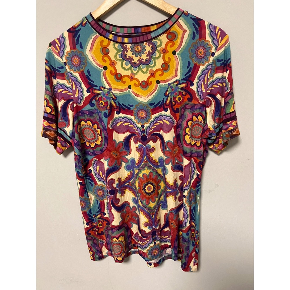 Johnny Was Mandala Print Top Womens L Multicolor Pre-owned Boho Rayon T13925-2